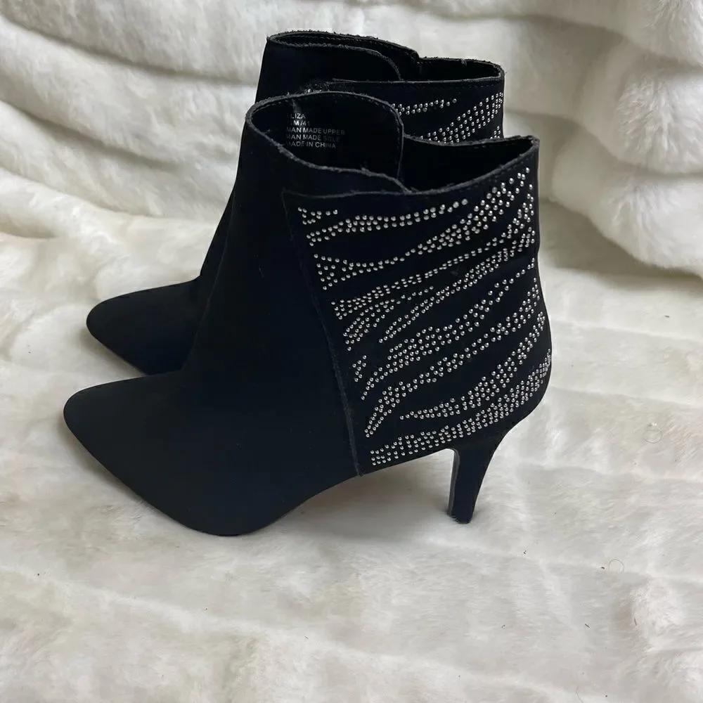Me too  Eliza black faux suede ankle boots embellished with  silver studs SZ11M